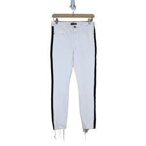 EXPRESS Womens 0 Mid Rise Cropped Legging Side Stripe White Jeans